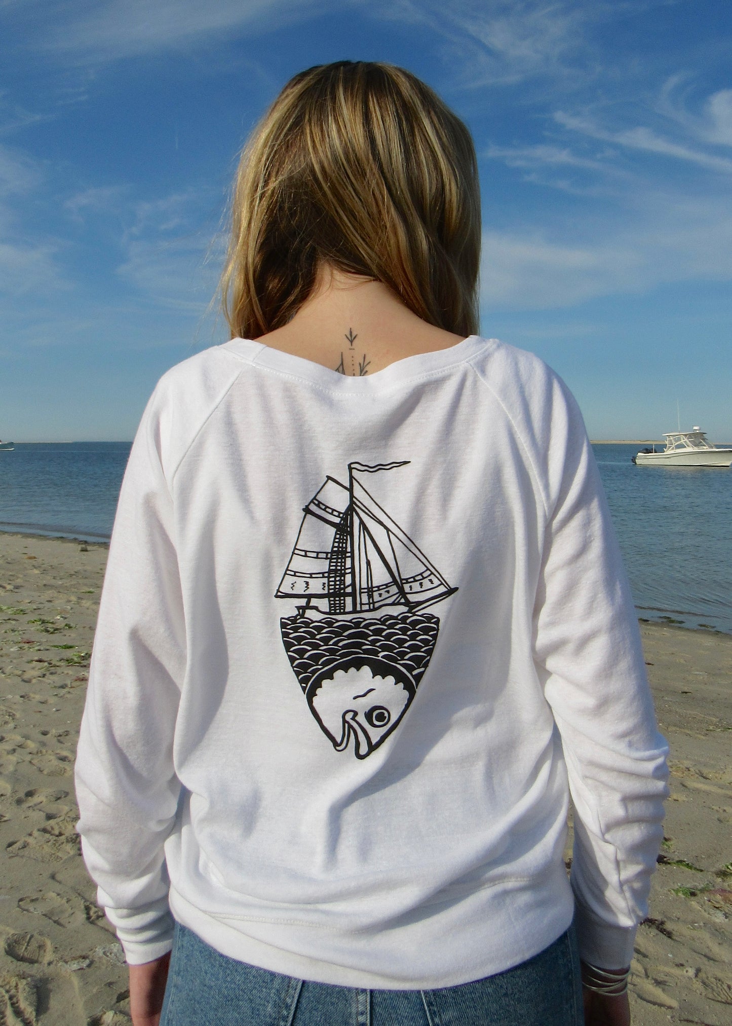 Life Comes In Waves Double Print White Pullover