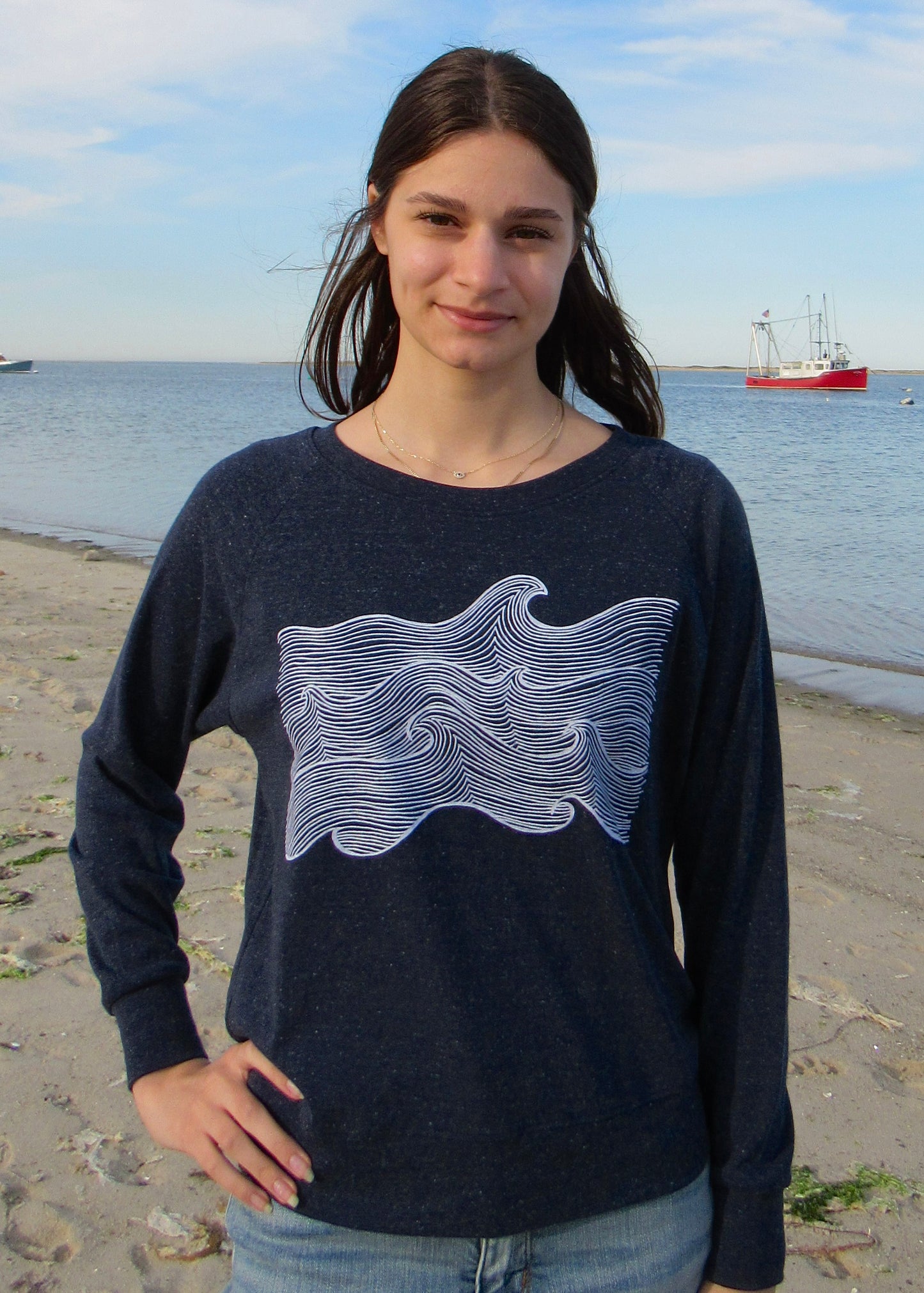 Life Comes In Waves Navy Pullover
