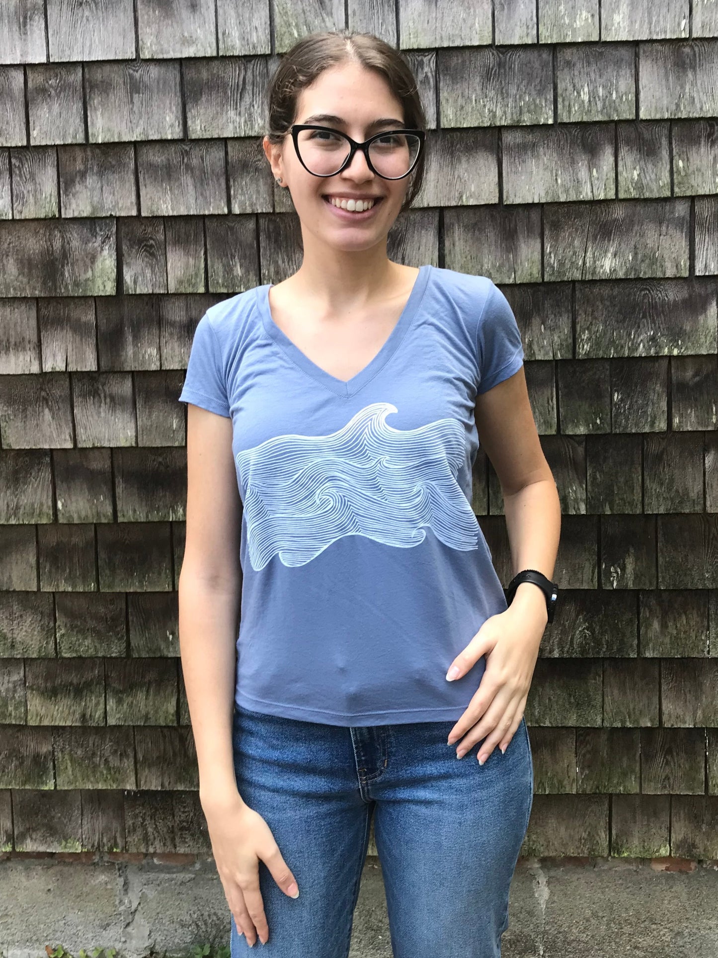 Life Comes In Waves  V-neck Blue Tee