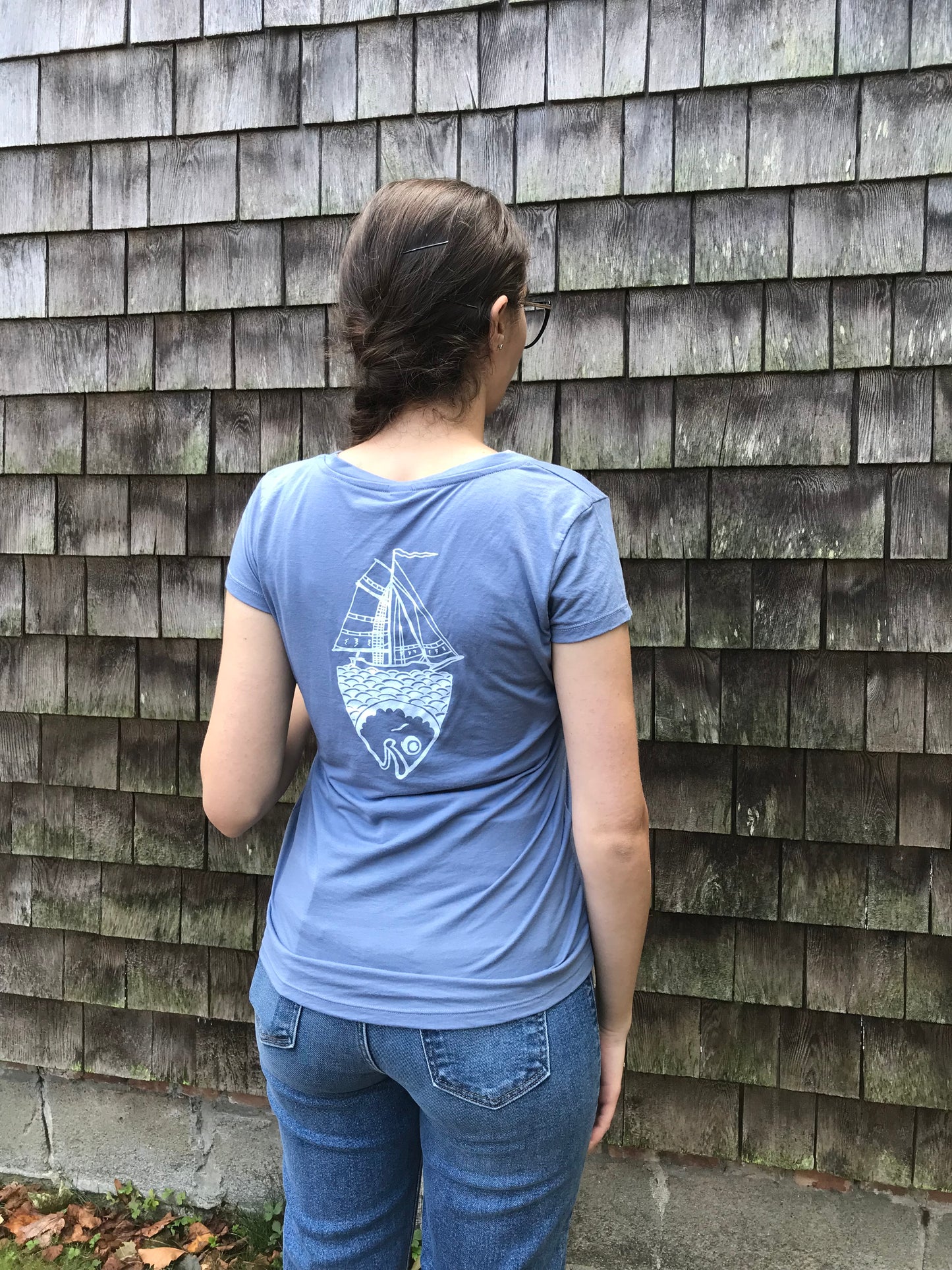 Life Comes In Waves  V-neck Blue Tee