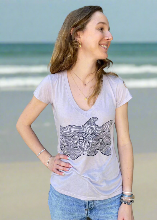 Life Comes in Waves V-Neck White Tee