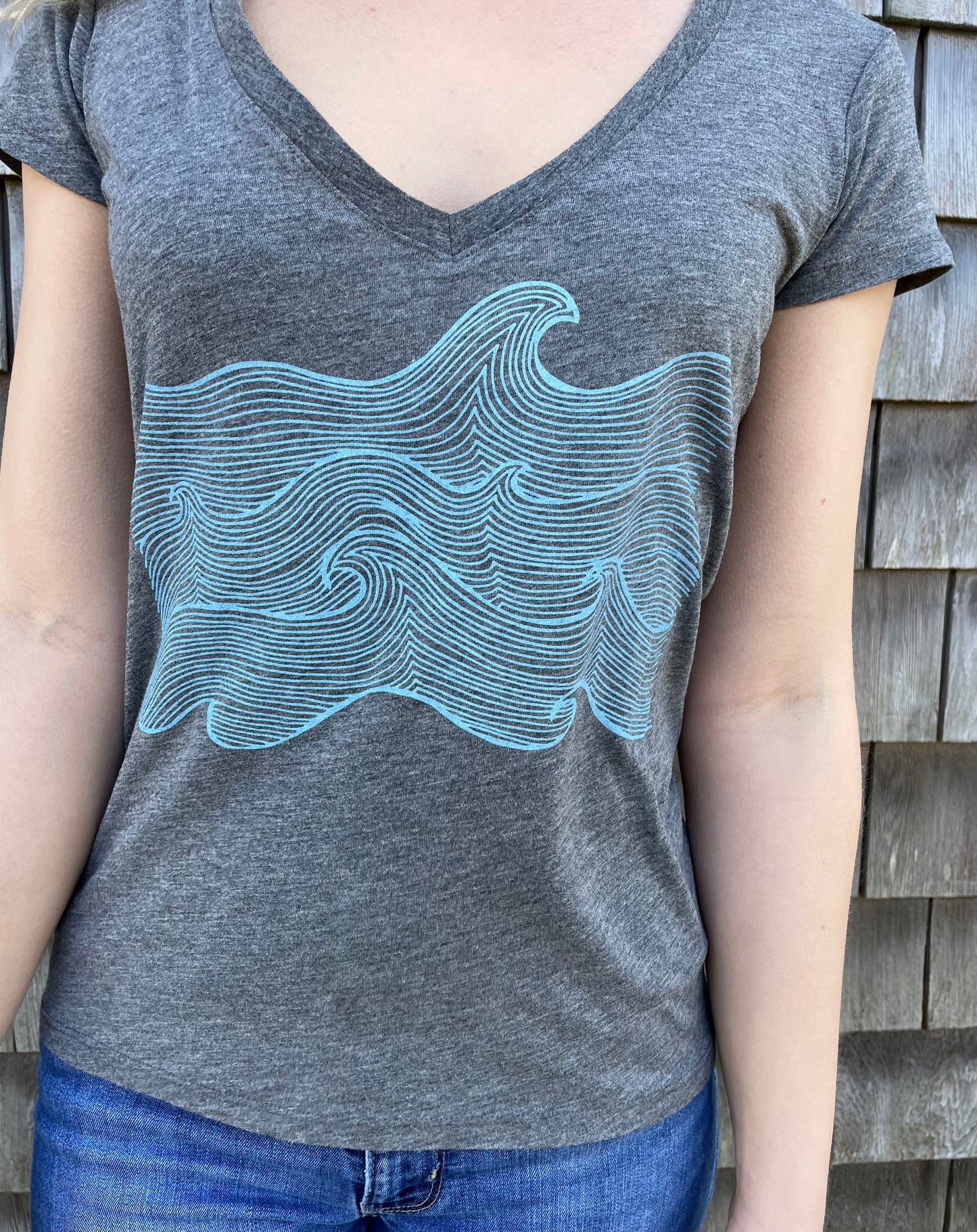 Life Comes in Waves Double Print V-Neck Tee